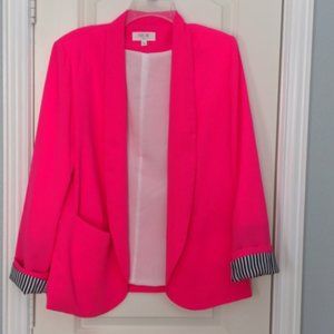 PEACH Love Neon Pink Lightweight Blazer Contrast Folded Cuff Size L - NWT!
